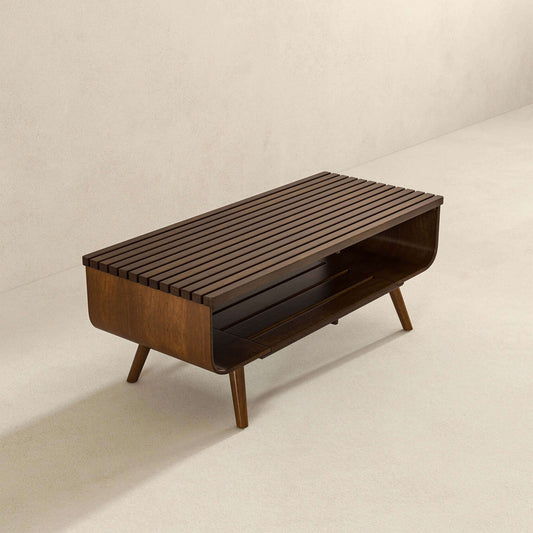Walnut Coffee Table – Modern Solid Wood Storage Table with Removable Legs & Space-Saving Design
