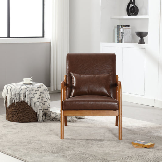 Modern Brown PU Leather Accent Chair – 330lb Capacity, Ergonomic Design, Easy Assembly