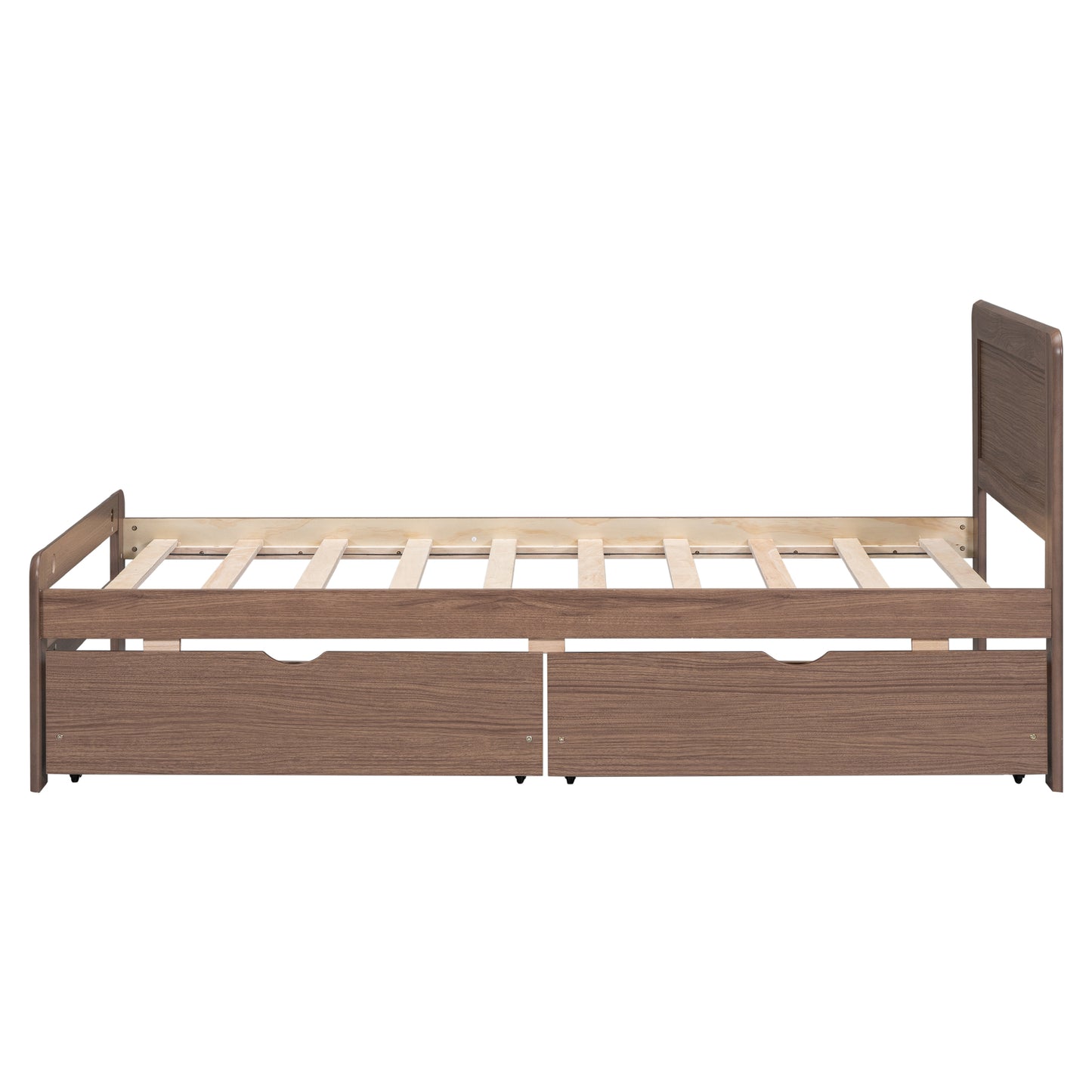 Walnut Twin Bed Frame with Storage – Solid Rubber Wood Platform Bed, No Box Spring Needed