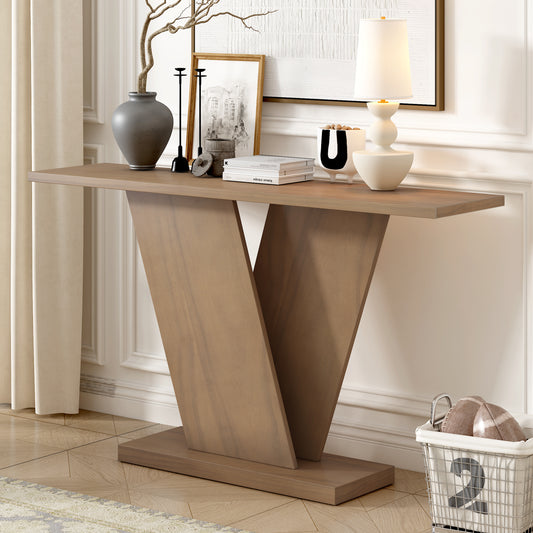 Brown MDF Console Table – Farmhouse Entryway Table with Acacia Veneer, 220 lb Capacity & Easy Assembly