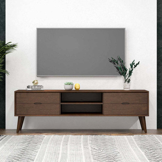 Retro Modern Walnut TV Stand – 71" Media Console with Storage Shelves & Cable Management