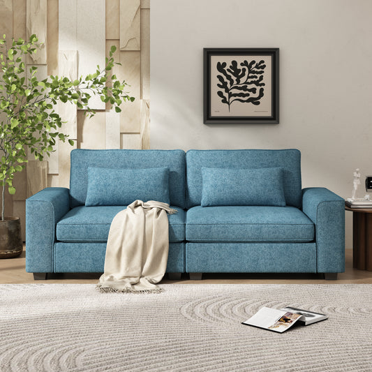 Blue Modern 2-Seater Sofa – Solid Wood & MDF Frame, Plush Comfort, Space-Saving Design