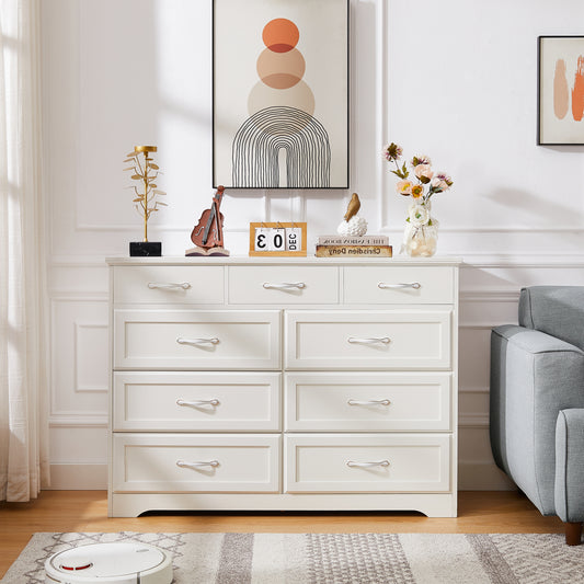 White 9-Drawer Farmhouse Dresser – Rustic Storage Cabinet, Eco-Friendly
