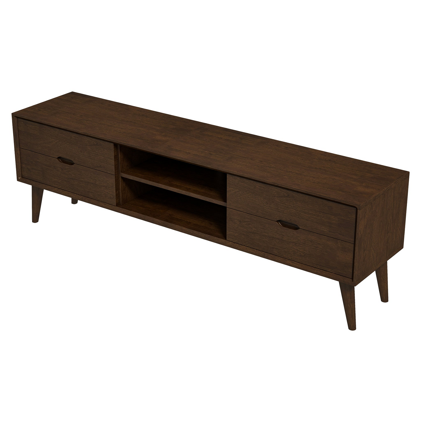 Retro Modern Walnut TV Stand – 71" Media Console with Storage Shelves & Cable Management