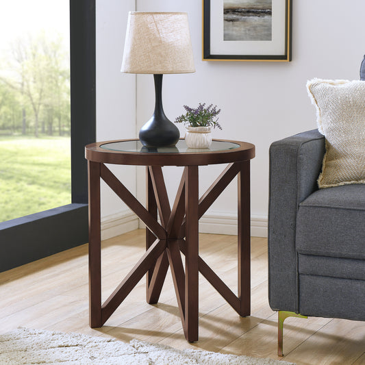 Cherry Cube Side Table – Tempered Glass & Poplar Wood, Compact Modern Design