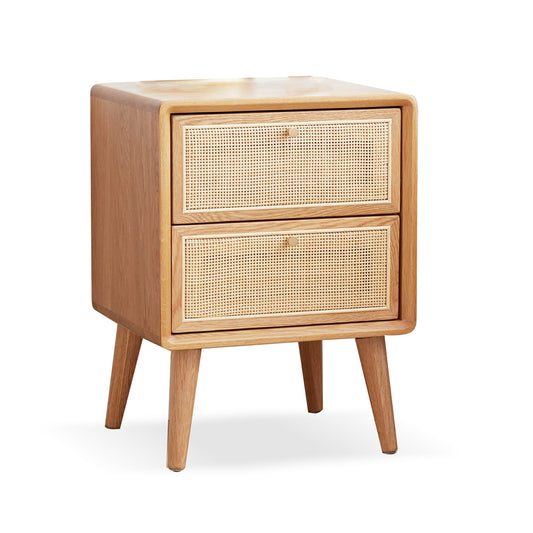 Handmade Rattan & Red Oak Nightstand - Eco-Friendly Solid Wood Storage