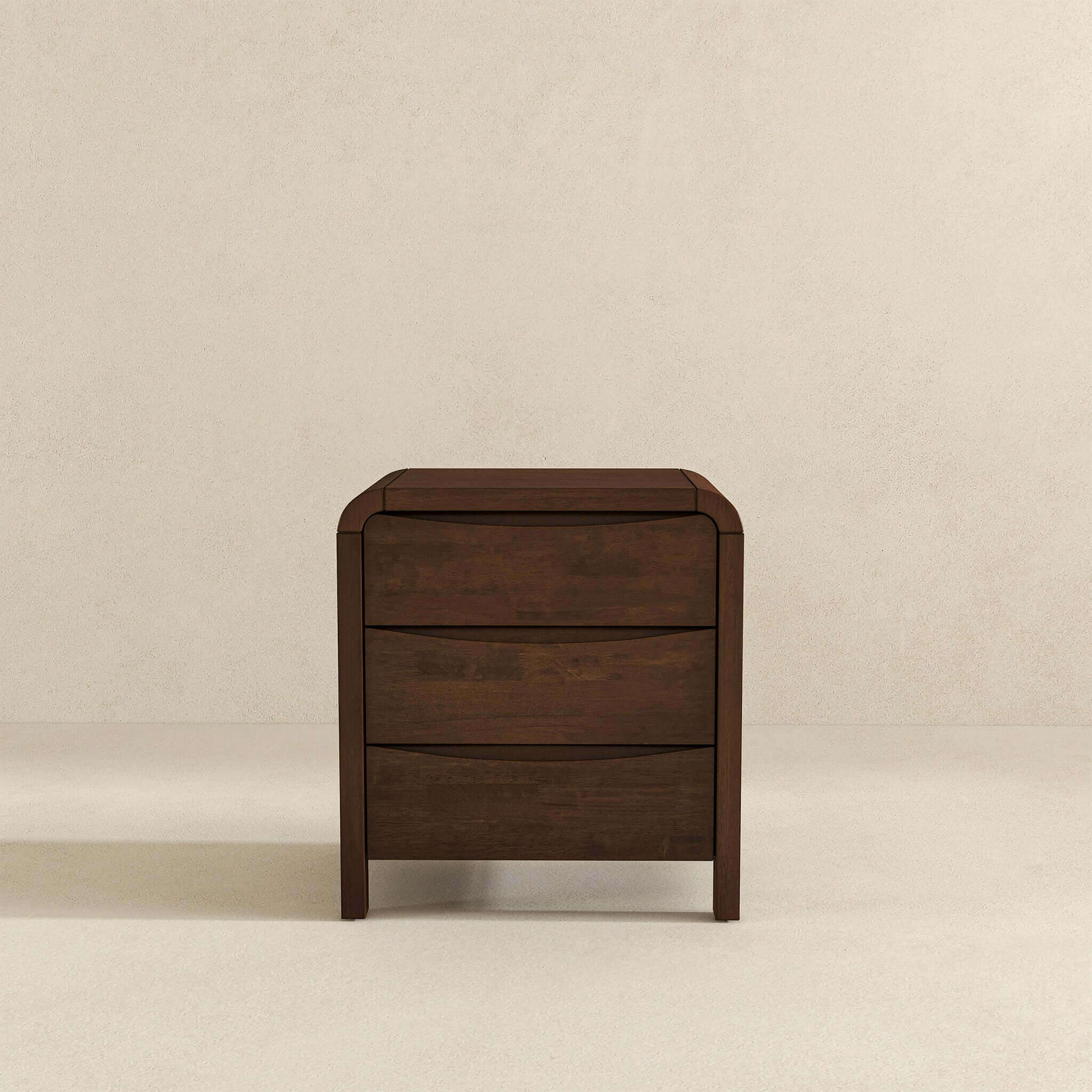 Modern Solid Wood Nightstand with 3 Drawers Walnut Retro Design