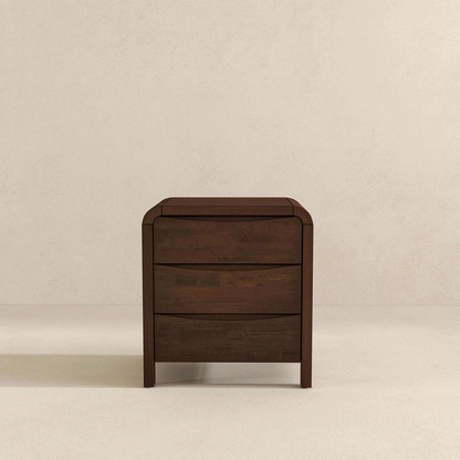 Modern Solid Wood Nightstand with 3 Drawers Walnut Retro Design