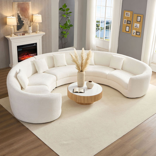 Mid-Century Modern Modular Sectional Sofa - 6-Seat Curved Boucle Design