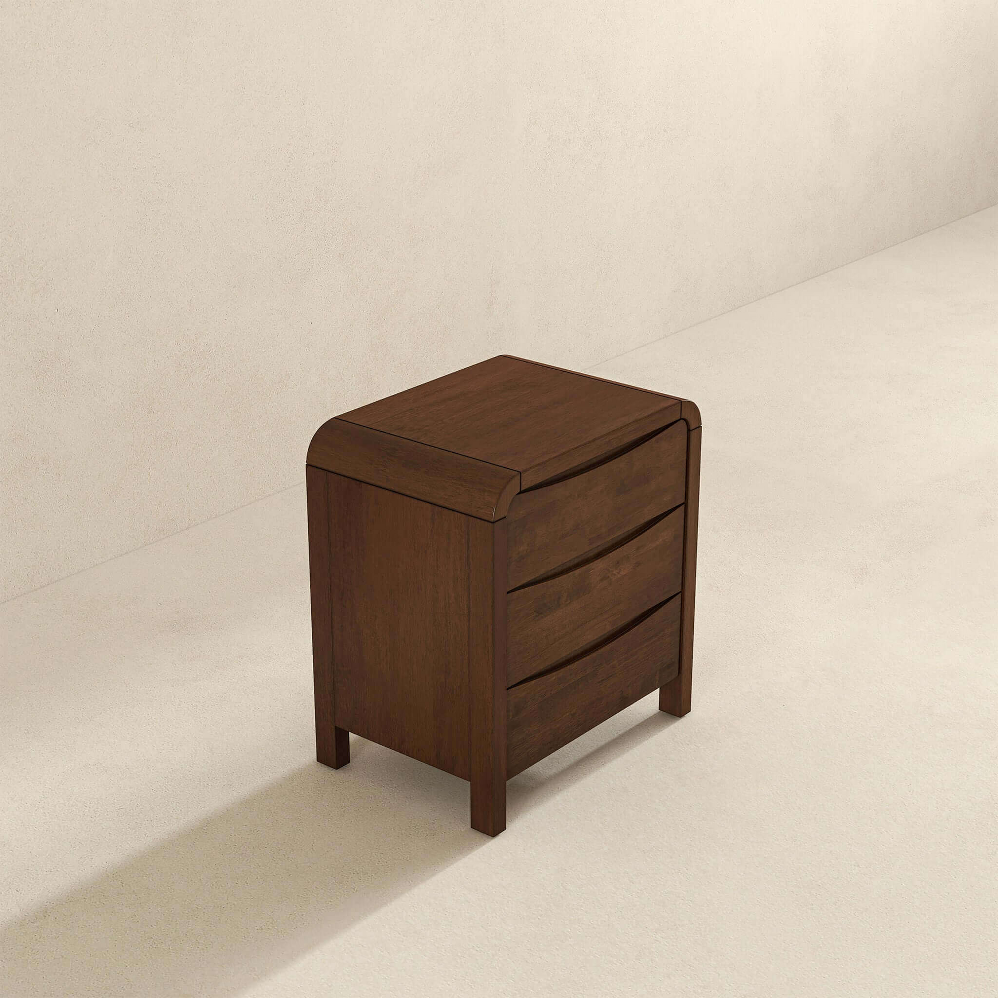 Modern Solid Wood Nightstand with 3 Drawers Walnut Retro Design
