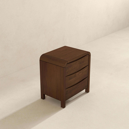Modern Solid Wood Nightstand with 3 Drawers Walnut Retro Design