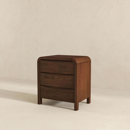 Modern Solid Wood Nightstand with 3 Drawers Walnut Retro Design