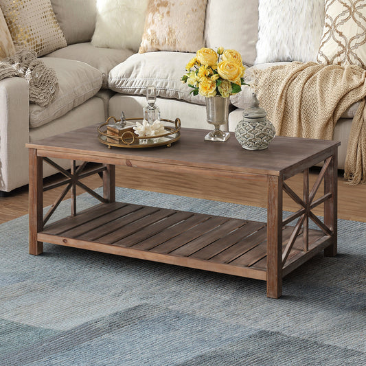 Handmade Antique Coffee Table – Rustic MDF Table with Open Storage & Vintage Finish