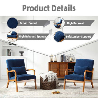 Modern Navy Velvet Accent Chair with Solid Rubberwood Frame – 300lb Capacity, Easy Assembly